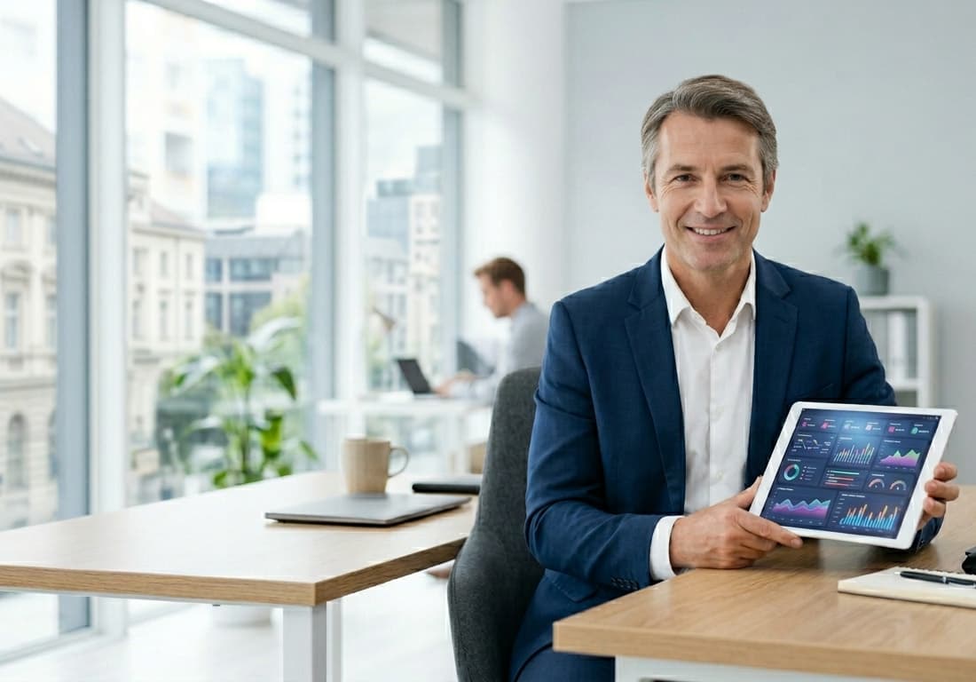 Majiteľ agentúry práce s tabletom sleduje prehľad v JOBSON